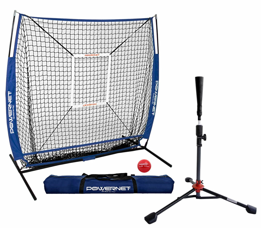 PowerNet 5x5 Practice Net Deluxe Tee Strike Zone Weighted Training Ball Bundle 4 PowerNet 5x5 Practice Net Deluxe Tee Strike Zone Weighted Training Ball Bundle