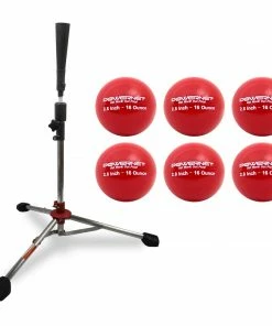 PowerNet Baseball Softball PRO Heavy Batting Tee (6.5 Lbs) + Red Weighted Training Ball (6 Pack) Bundle COACHING BUNDLES