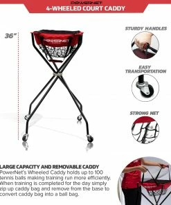 PowerNet Wheeled Court Caddy | 4-Wheeled Practice Ball Caddy | Multisport Training Aid Ball Caddies