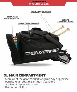 PowerNet Pro Duffle Bag | Baseball Softball Equipment Gear Dual Bat Carrier