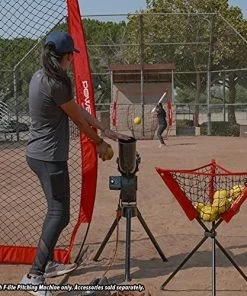PowerNet Launch F-lite Baseball And Softball Pitching Machine | Variable Speed Throws Up To A Simulated 90 MPH