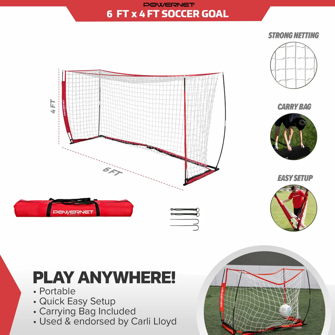 PowerNet Soccer Goal 6ft X 4ft Portable Bow Style Net GOALS 2 PowerNet Soccer Goal 6ft X 4ft Portable Bow Style Net GOALS
