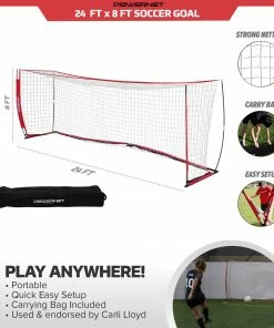 PowerNet Soccer Goal 24x8 Regulation Size With Wheeled Carrying Bag