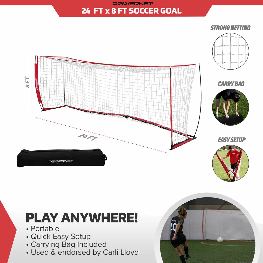 PowerNet Soccer Goal 24x8 Regulation Size With Wheeled Carrying Bag 2 PowerNet Soccer Goal 24x8 Regulation Size With Wheeled Carrying Bag