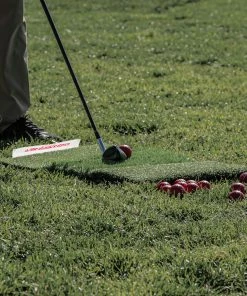 PowerNet 16 Pack Practice Foam Red Colored Golf Balls And Tri-Turf Grass Mat Bundle | Soft Lightweight Durable Material