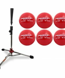 PowerNet Baseball Softball PRO Heavy Batting Tee (6.5 Lbs) + Red Weighted Training Ball (6 Pack) Bundle COACHING BUNDLES