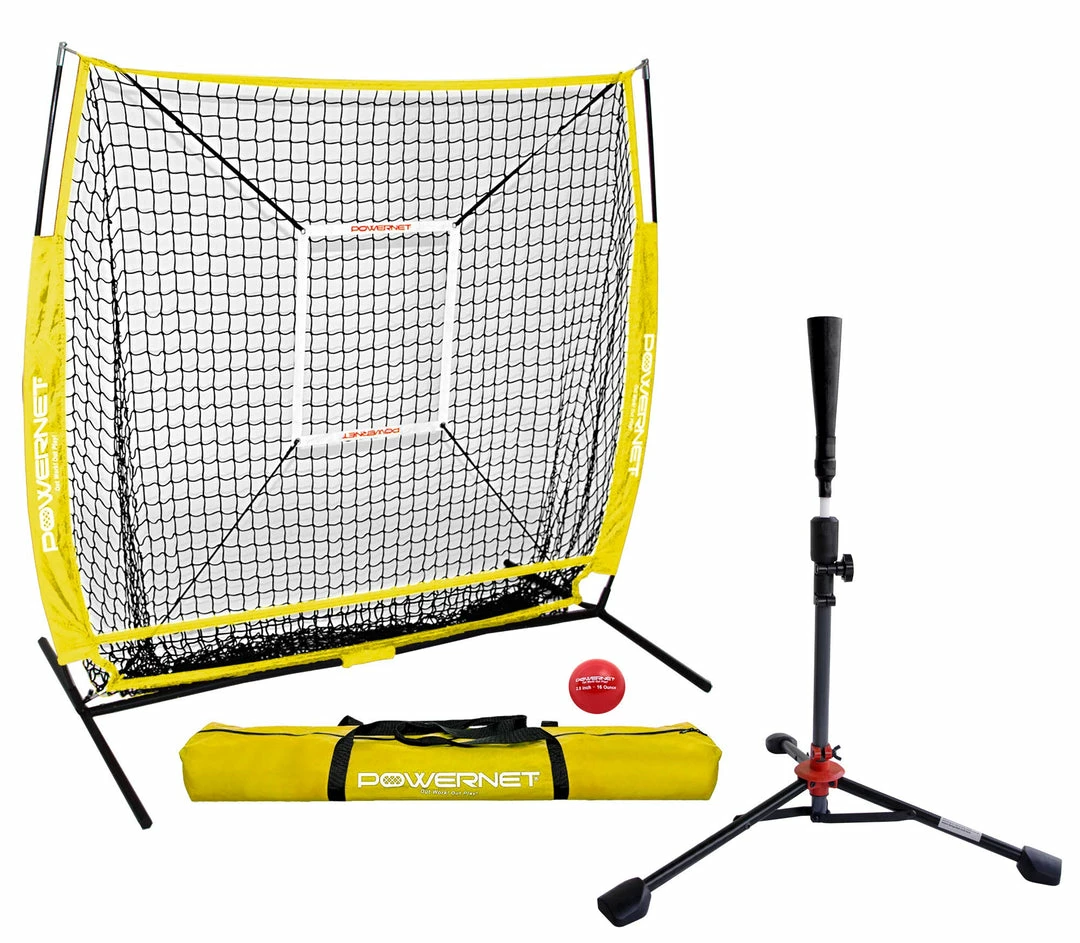 PowerNet 5x5 Practice Net Deluxe Tee Strike Zone Weighted Training Ball Bundle 2 PowerNet 5x5 Practice Net Deluxe Tee Strike Zone Weighted Training Ball Bundle