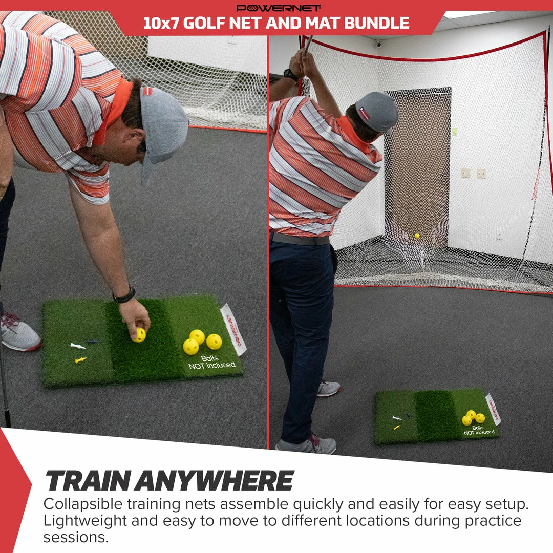 PowerNet 10x7 Golf Net + Tri-turf Golf Mat 13 PowerNet 10x7 Golf Net + Tri-turf Golf Mat