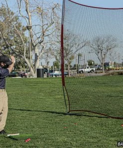 PowerNet 16 Pack Practice Foam Red Colored Golf Balls And Tri-Turf Grass Mat Bundle | Soft Lightweight Durable Material