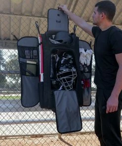 PowerNet BAGS Optimus Catcher's Bag | Rolling Equipment Bag Holds All Baseball Softball Gear
