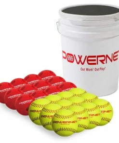 PowerNet Bucket With Cushioned Seat And Baseball Bundle | (12) Softballs + (12) Crushers + Bucket Practice Balls