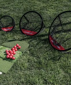 PowerNet Ultimate Chipping Bundle | Includes 3 Piece Golf Chipping Nets 16 Pack Practice Foam Golf Balls & Tri-Turf Grass Mat
