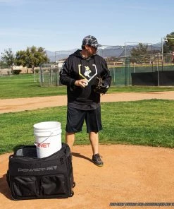 PowerNet Rolling Baseball Coach Bag Caddy | Holds Up To Two Ball Buckets W/Padded Seats BAGS