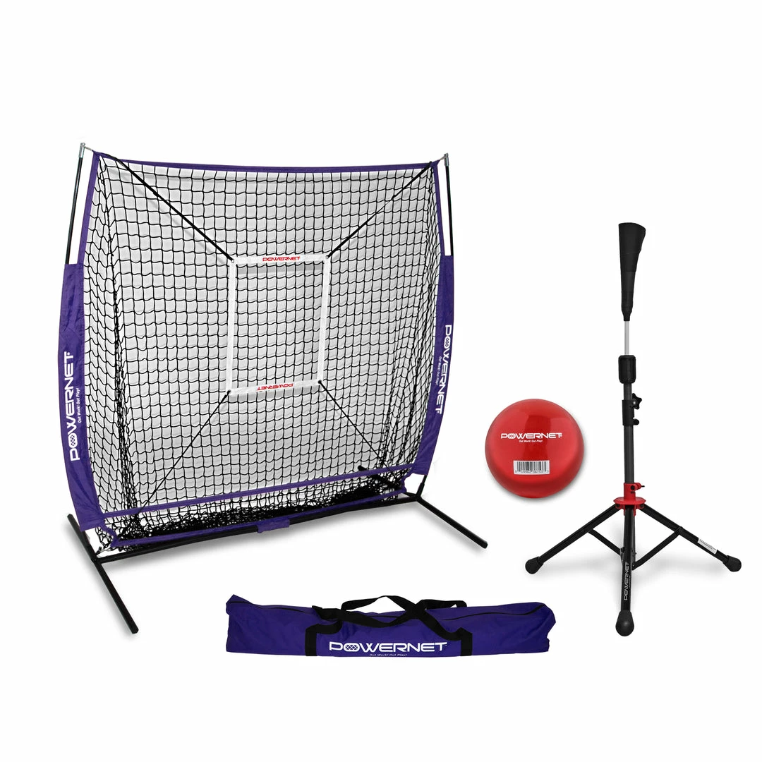 PowerNet 5x5 Practice Net Deluxe Tee Strike Zone Weighted Training Ball Bundle 6 PowerNet 5x5 Practice Net Deluxe Tee Strike Zone Weighted Training Ball Bundle