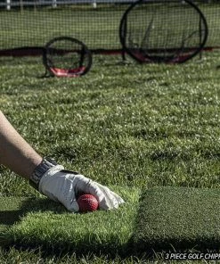 PowerNet 16 Pack Practice Foam Red Colored Golf Balls And Tri-Turf Grass Mat Bundle | Soft Lightweight Durable Material