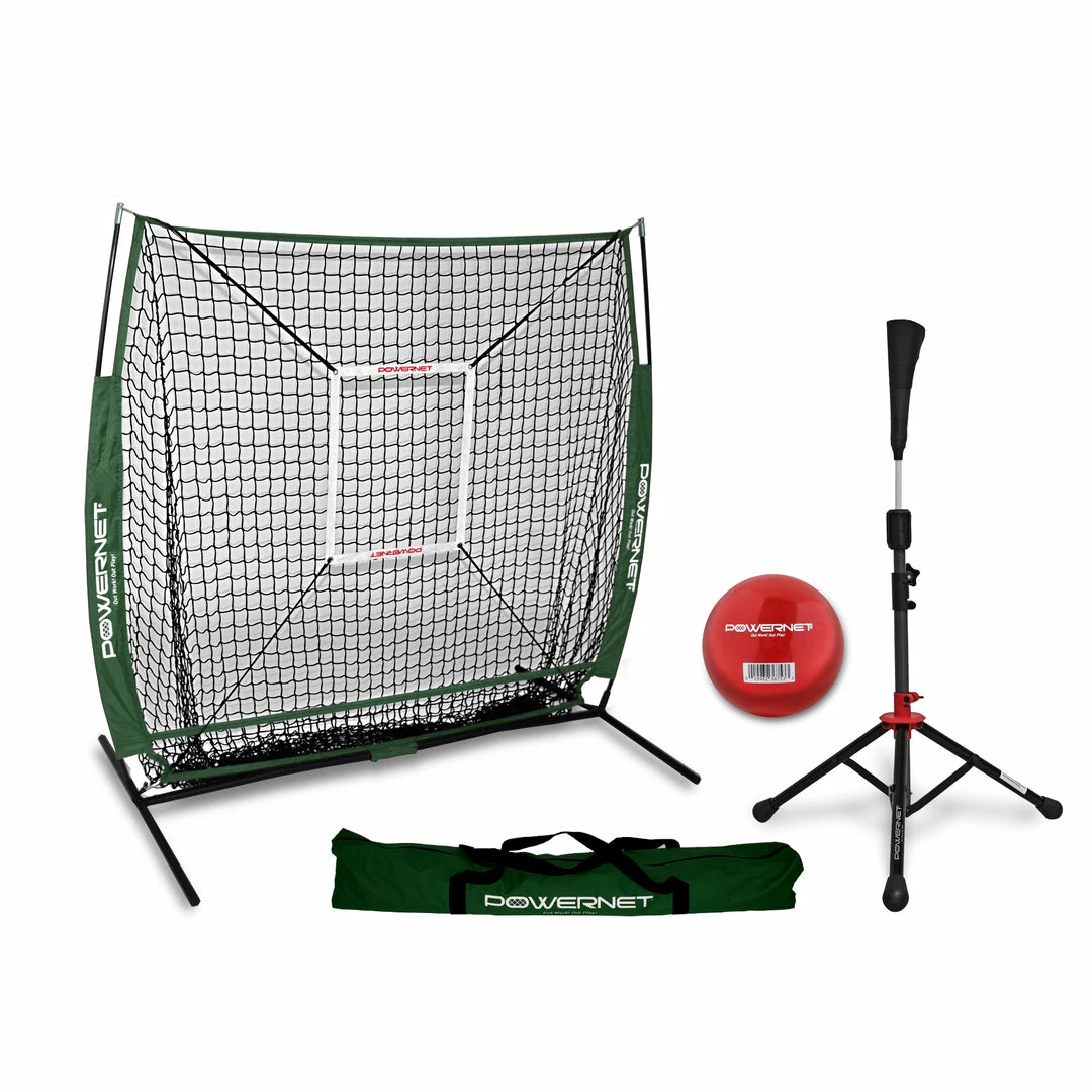 PowerNet 5x5 Practice Net Deluxe Tee Strike Zone Weighted Training Ball Bundle 3 PowerNet 5x5 Practice Net Deluxe Tee Strike Zone Weighted Training Ball Bundle