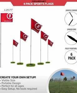 PowerNet 6 Pack Sports Flags | Use For Golf Soccer Football And More | Red Foldable Flagstick