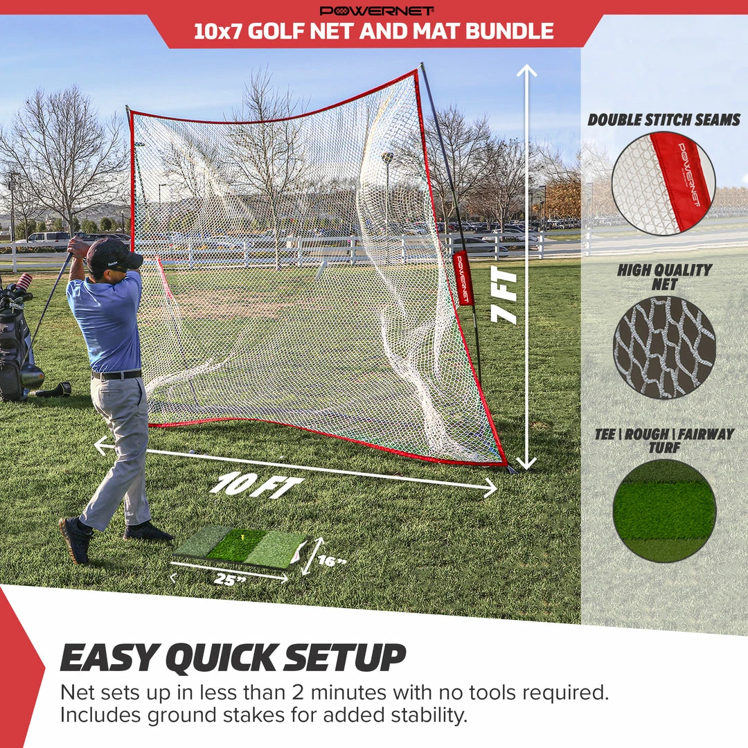 PowerNet 10x7 Golf Net + Tri-turf Golf Mat 9 PowerNet 10x7 Golf Net + Tri-turf Golf Mat