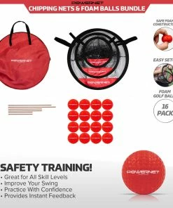 PowerNet 3 Piece Golf Chipping Net + 16 Pk Foam Practice Golf Balls