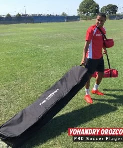 PowerNet Soccer Goal 24x8 Regulation Size With Wheeled Carrying Bag 12 PowerNet Soccer Goal 24x8 Regulation Size With Wheeled Carrying Bag