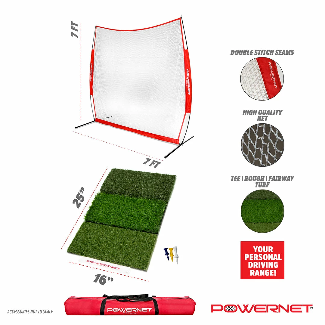 PowerNet 10x7 Golf Net + Tri-turf Golf Mat 3 PowerNet 10x7 Golf Net + Tri-turf Golf Mat