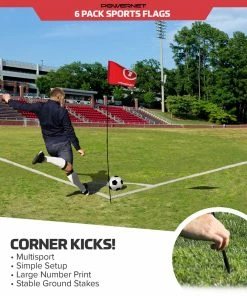 PowerNet 6 Pack Sports Flags | Use For Golf Soccer Football And More | Red Foldable Flagstick