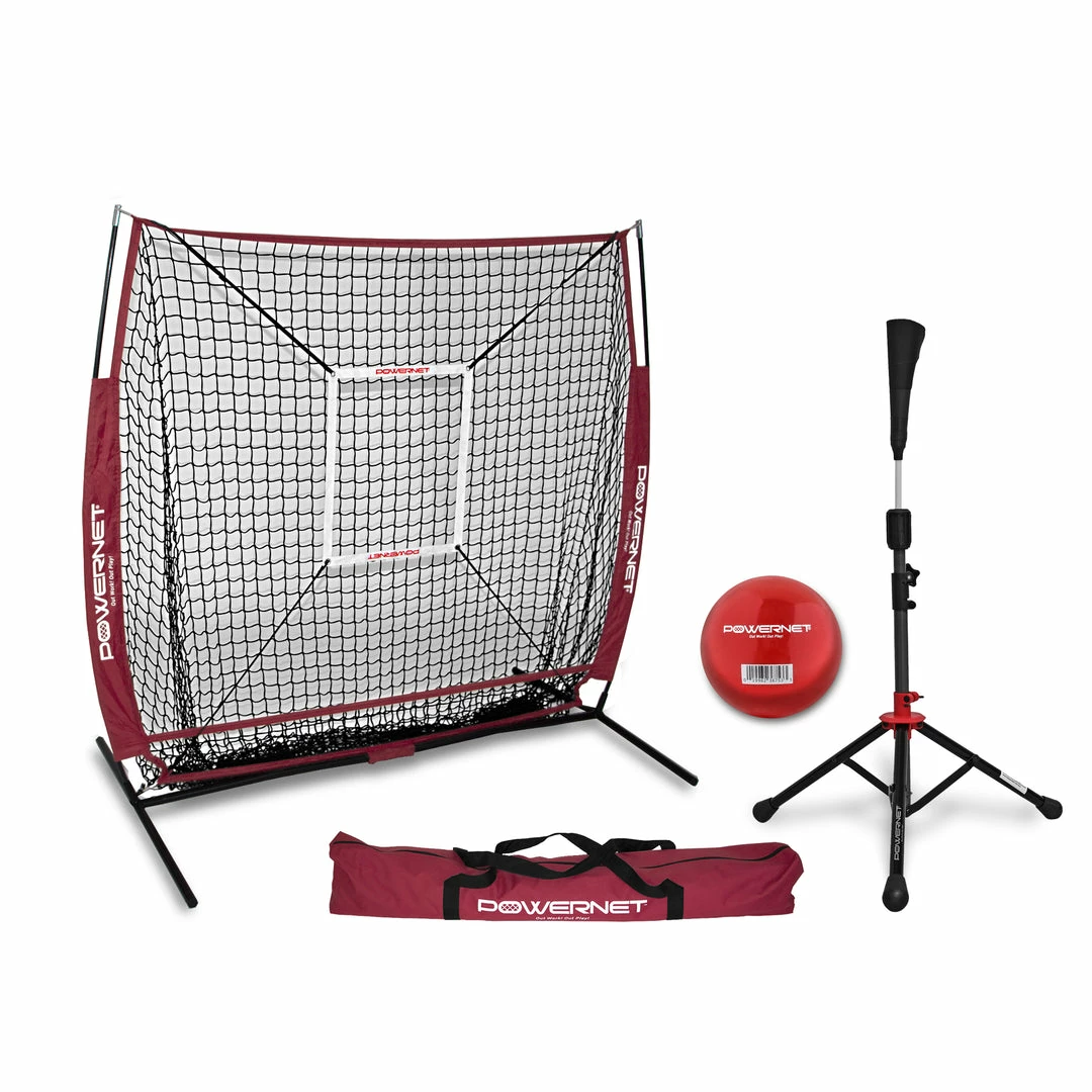 PowerNet 5x5 Practice Net Deluxe Tee Strike Zone Weighted Training Ball Bundle 8 PowerNet 5x5 Practice Net Deluxe Tee Strike Zone Weighted Training Ball Bundle