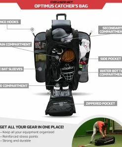PowerNet BAGS Optimus Catcher's Bag | Rolling Equipment Bag Holds All Baseball Softball Gear