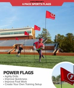 PowerNet 6 Pack Sports Flags | Use For Golf Soccer Football And More | Red Foldable Flagstick