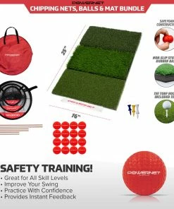PowerNet Ultimate Chipping Bundle | Includes 3 Piece Golf Chipping Nets 16 Pack Practice Foam Golf Balls & Tri-Turf Grass Mat